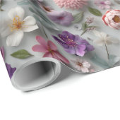 押しモダンた3Dワイルドフラワーピンクと紫 ラッピングペーパー (ロールコーナー)