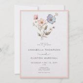 押しモダンパステルワイルドフラワーピンク結婚ズ 招待状 (正面)