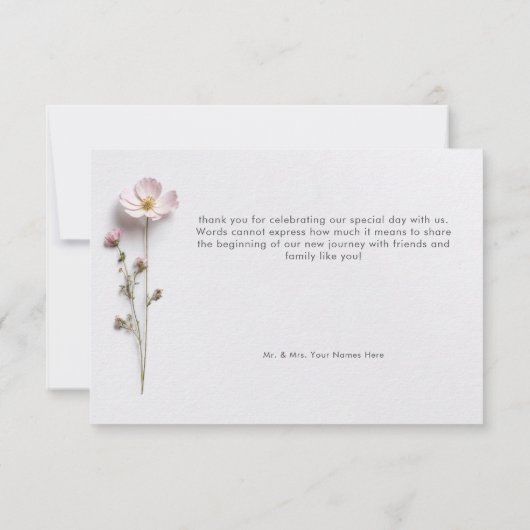 押しモダンパステルワイルドフラワー結婚ズ サンキューカード (裏面)