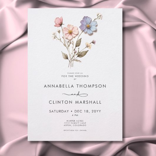 押しモダンパステルワイルドフラワー結婚ズ 招待状