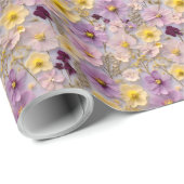 押しモダン付けられた3Dワイルドフラワー黄色と紫 ラッピングペーパー (ロールコーナー)