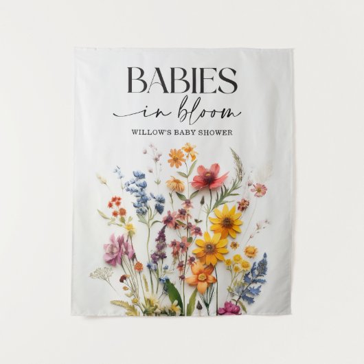 押し付けワイルドフラワーツインズベビーシャワー背景 タペストリー (正面)