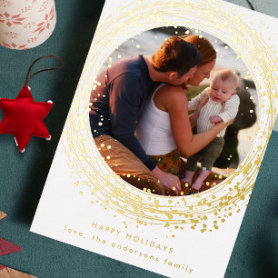 押し実在金ゴールドのクリスマス絵を描写真Happy 箔シーズンカード