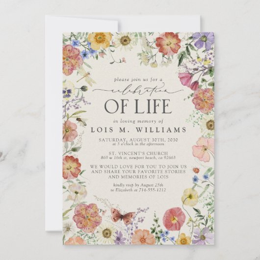 押し花お祝い 招待状 (正面)