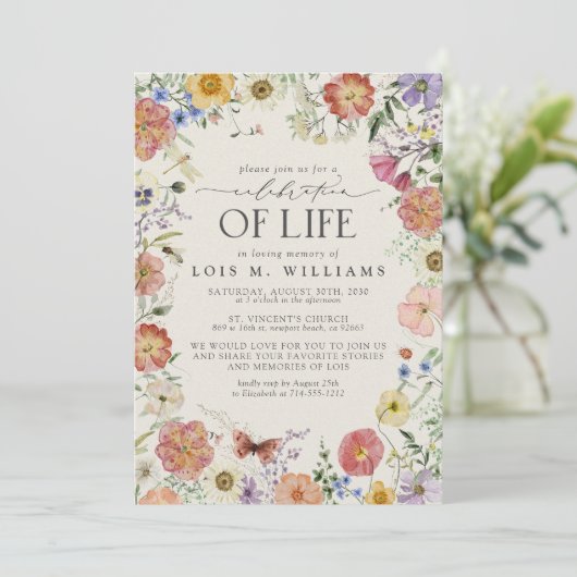 押し花お祝い 招待状 (スタンド正面)