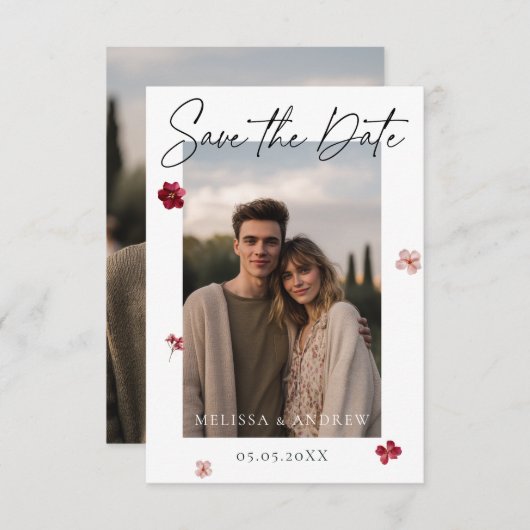押し花と写真 セーブザデート (正面/裏面)