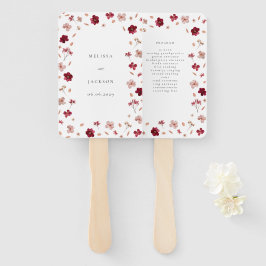 押し花のウェディングプログラム（赤ピンクとクリーム色の花） ハンドファン