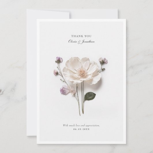 押し花のエレガントな結婚式のお礼カード サンキューカード (正面)
