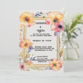 押し花の水カラー金ゴールドトリム結婚ズ 招待状 (スタンド正面)