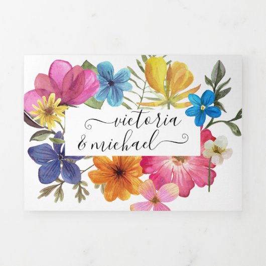 押し花の結婚三つ折り招待状 三つ折り招待状 (カバー)