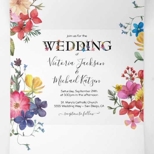 押し花の結婚三つ折り招待状 三つ折り招待状 (内部中)