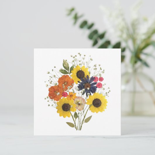 押し花ひまわり花束グリーティングカード カード (スタンド正面)