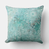 押し花ティール(緑がかった色)背景 クッション (正面)