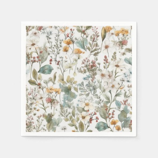 押し花フローラ水彩 スタンダードカクテルナプキン (正面)