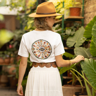 押し花マンダラ 秋の植物画 フラワー Tシャツ