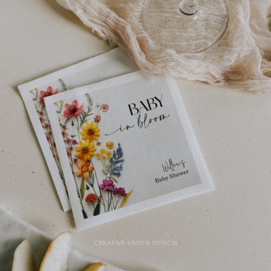 押し花ワイルドフラワーボホベイビーシャワー スタンダードカクテルナプキン