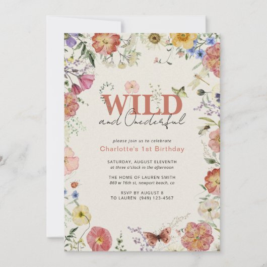 押し花ワイルド&オンダーフル1歳の誕生日 招待状 (正面)