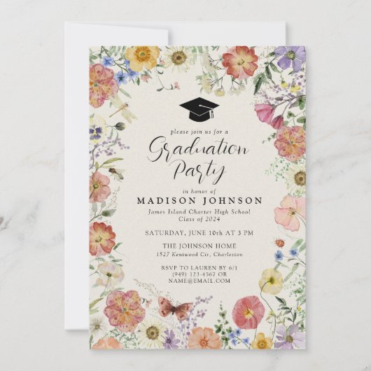 押し花写真高校卒業パーティー 招待状 (正面)