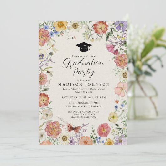 押し花写真高校卒業パーティー 招待状 (スタンド正面)