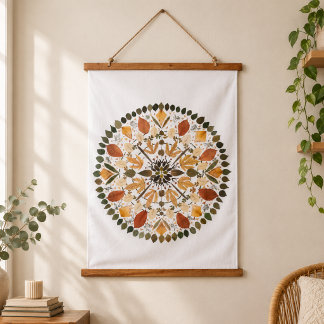 押し花曼荼羅 l 秋の植物画 フラワー 吊り下げ型タペストリー