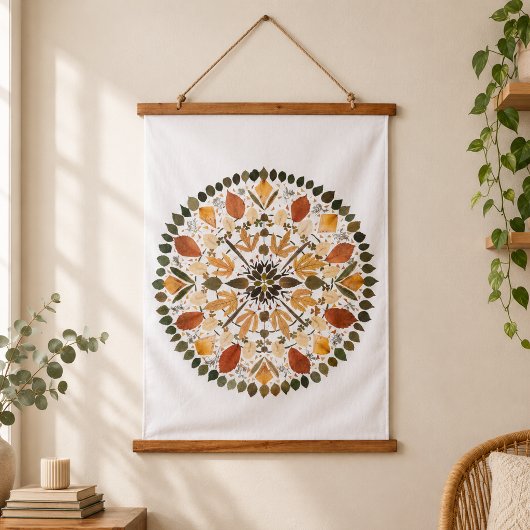 押し花曼荼羅 l 秋の植物画 フラワー 吊り下げ型タペストリー
