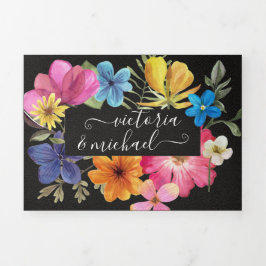 押し花結婚の3折招待状 三つ折り招待状