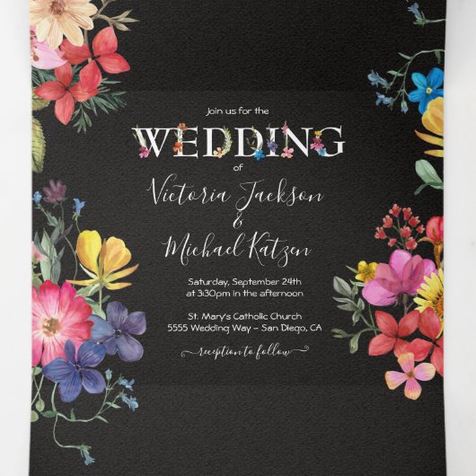 押し花結婚の3折招待状 三つ折り招待状 (内部中)