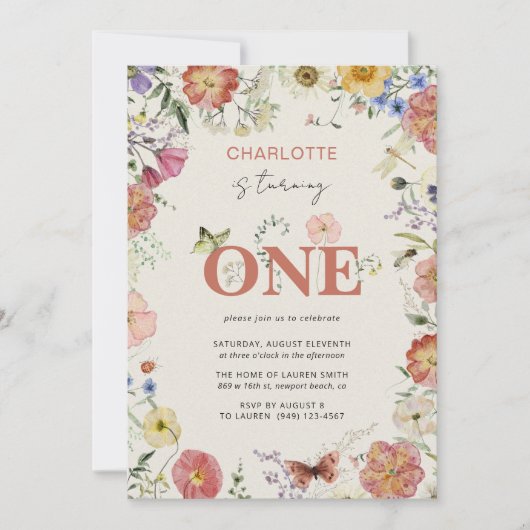 押し花1歳の記念 もうすぐ1歳 招待状 (正面)