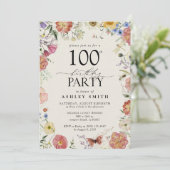 押し花100th誕生日パーティーピンクエレガント色 招待状 (スタンド正面)