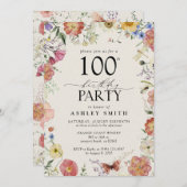 押し花100th誕生日パーティーピンクエレガント色 招待状 (正面/裏面)