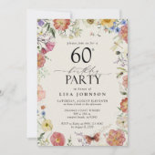 押し花　60歳の誕生日パーティー　エレガントピンク 招待状 (正面)