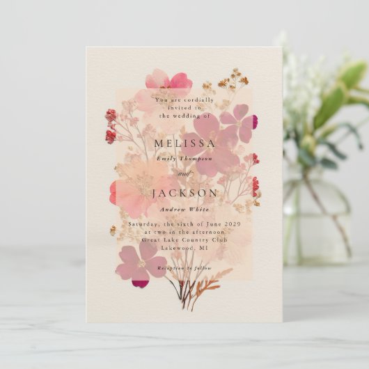 押し赤ピンクとクリーム,フローラ結婚のインビタット 招待状 (スタンド正面)