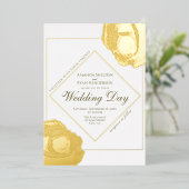 押エレガントされた金ゴールドバラ結婚フローラ 箔招待状 (立ち正面)