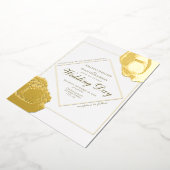 押エレガントされた金ゴールドバラ結婚フローラ 箔招待状 (回転した状態)