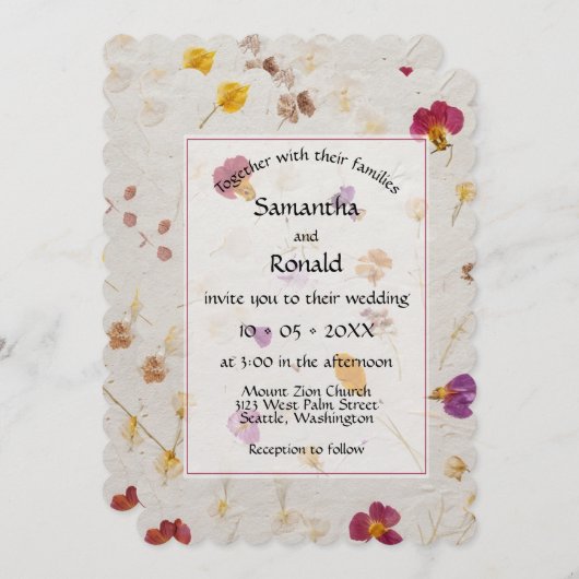 押フェイクし花紙スタイル結婚ズ 招待状 (正面/裏面)