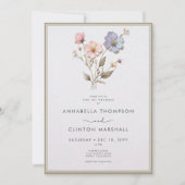 押モダンしパステルワイルドフラワーズセージ結婚 招待状 (正面)