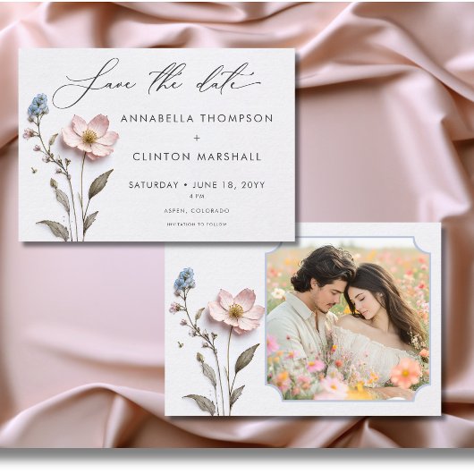 押モダンしパステル山結婚花の写真 セーブザデート