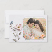 押モダンしパステル山結婚花の写真 セーブザデート (裏面)