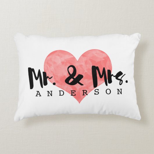 押印ハート素朴Mr. & Mrs.モノグラム アクセントクッション (正面)