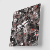 抽グランジ象化茶色、黒、白。 スクエア壁時計 (傾斜)