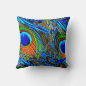 抽出された青い孔雀は芸術に羽をつけます クッション (裏面)