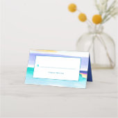 抽象アートトロピカルタイドラインアクアイエロー プレイスカード (裏面)