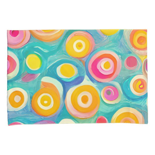 抽象アート サークル 明るい色 オーダーメイド 名前 面白い 枕カバー (正面右)