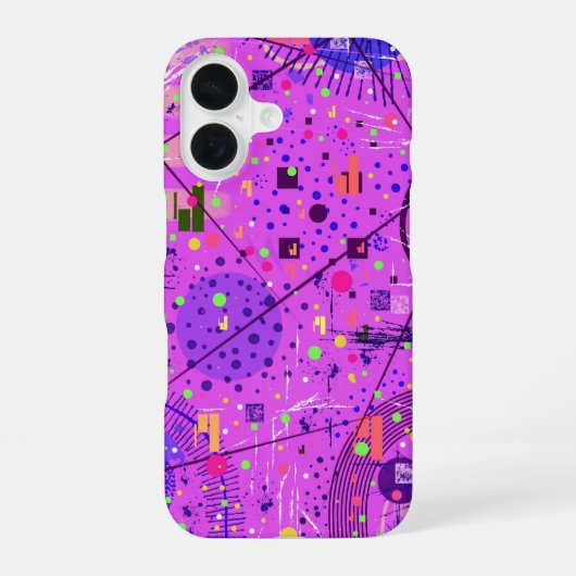 抽象アート: パープル グリッチ iPhone 16ケース (裏面)