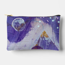 抽象アート 紫と白の月の山 アクセサリーポーチ