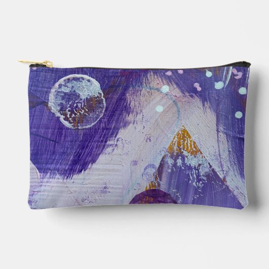 抽象アート 紫と白の月の山 アクセサリーポーチ (正面)