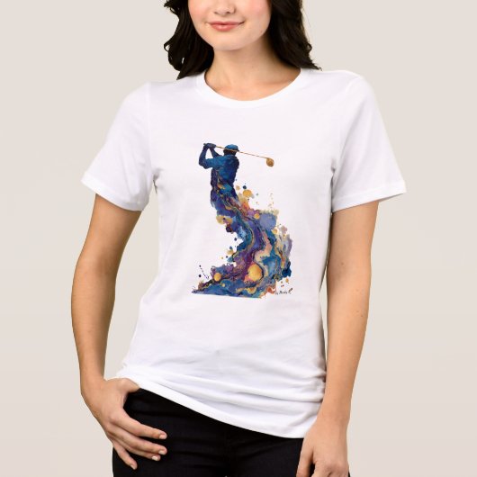 抽象ゴルファーのスイング | 流れるようなインクの水彩アート トライブレンドＴシャツ (正面)