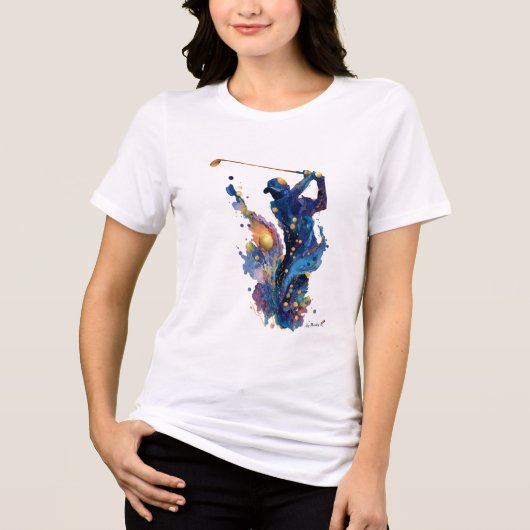 抽象ゴルファー | 流れるようなインクの水彩アクションアート トライブレンドＴシャツ (正面)
