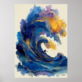 抽象サーファー 波の液体アート 海の色彩の流れ ポスター