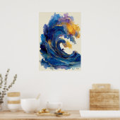抽象サーファー 波の液体アート 海の色彩の流れ ポスター (キッチン)